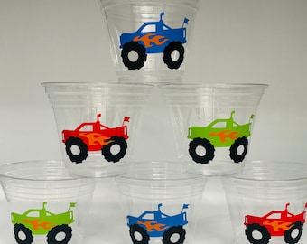 Monster Truck Party Cups, Monster Truck Birthday Party, Monster Truck party Favors, Things that go Party, Monster Truck Party Supplies