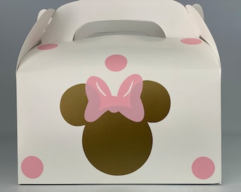 Minnie Mouse pink and gold party favors box, Pink and Gold Minnie Mouse favors, Minnie Mouse gold and pink party bags, Minnie Party supply