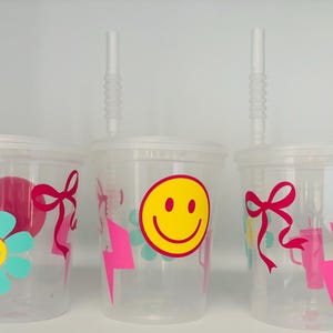 Preppy Party Cups, Teen Party Cups, Tween Party Cups, Smile Face, Tumbler, Bow, Retro Smiley, Patch Party, Lets party Preppy, Coquette