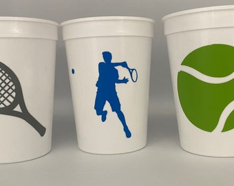 Tennis party Cups, Tennis Birthday Party Cups, Tennis Team Party Cups, Tennis party favors, Tennis Baby shower, Tennis Team Favors, Reusable