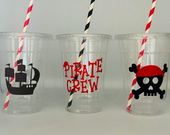 Copas de fiesta pirata, copas de cumpleaños pirata, baby shower pirata, favores de fiesta pirata, suministros de fiesta pirata, calavera pirata, fiesta en barco, desechable