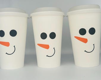 Snowman Party hot chocolate cups, Snowman Birthday Party, Winter Party Cups, Christmas Party Cups, Winter Wonderland Party