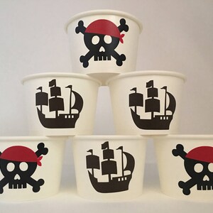 Tasses à collation fête pirate, gobelets à collation pour fête d'anniversaire pirate, shower de bébé pirate, cadeaux pour fête d'anniversaire pirate, articles de fête pirate, fête tête de mort, bateau image 2