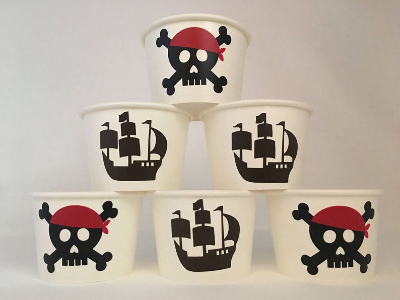 Tasses à collation fête pirate, gobelets à collation pour fête d'anniversaire pirate, shower de bébé pirate, cadeaux pour fête d'anniversaire pirate, articles de fête pirate, fête tête de mort, bateau image 2