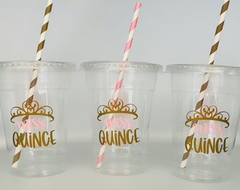 Quinceañera Party Cups, Custom Mis Quince Favors, 16oz disposable Plastic Cup, Customized Sweet 15 Cups, Favor Cups, Quinceanera Party Favor