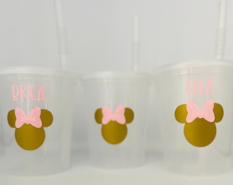 Pink and gold Minnie Mouse Party Cups, Minnie Mouse Party Favors,  Mickey Mouse Party Favors, Red Minnie Party, Pink Minnie Party