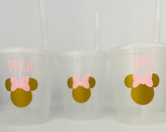 Pink and gold Minnie Mouse Party Cups, Minnie Mouse Party Favors,  Mickey Mouse Party Favors, Red Minnie Party, Pink Minnie Party