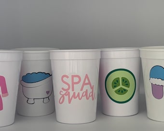 Spa Party Cups, Spa Birthday Party, Spa Party, Spa Birthday, Sleepover Party Cups, Spa Party Favors, Teen Party, Make up Party, Reusable