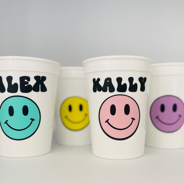 Pastel smiley Party, 1st Birthday, Smiley Face Party, Smiley face Birthday Party, Party Supplies, Reusable Party Cups, Party Favors