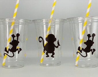 Monkey Party cups, Monkey Birthday Party Cups, Monkey Baby shower cups, Monkey party favors,Banana party, Party Supplies, Jungle, Disposable