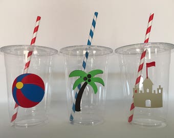 Beach party cups, Beach Birthday Party Cups, Beach Baby Shower Cups, Beach Party Favors, Ocean Party Cups, Ocean Party Cups, Disposable