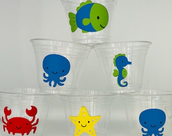 Under the Sea Party, Ocean Party Cups, Under the sea baby shower, Fish Party Cups, Sea horse party, Sea Animal Party Cups, Beach Party cups