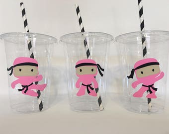 Ninja Party Cups, Karate Party Cups, Girl Ninja Party Cups, Ninja Birthday Party Cups, Ninja Party Favors, Ninja Baby Shower, Girl Ninja