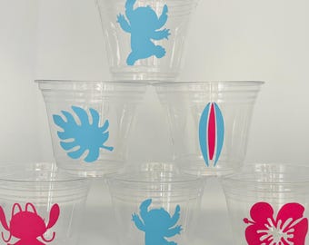 Stitch Party Cups, Stitch Birthday Party, Stitch Party Favors, Lilo and Stitch Party, Hawaiian Party Cups, Surf Party Cups
