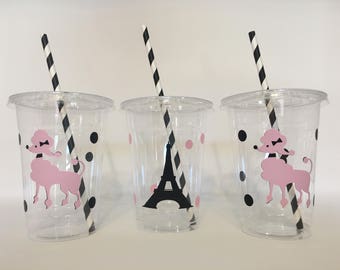 Vasos para fiestas de París, Vasos para fiestas de cumpleaños de París, Vasos para fiestas de viaje, Vasos para cumpleaños de París, Baby Shower de París, Fiesta de París, Fiesta de caniches, Desechables