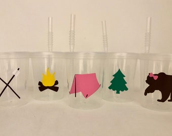 Girls Camping Party Favors, Camping Party Favors, Glamping Party cups, Bear Party Cups, Camping Birthday Party, Outdoor Party, Baby Shower