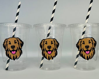 Golden Retriever Dog Party Cups, Retriever Party Cups, Dog Birthday Party, Dog party Supplies, Puppy party, Adopt a dog, party favors, 1st
