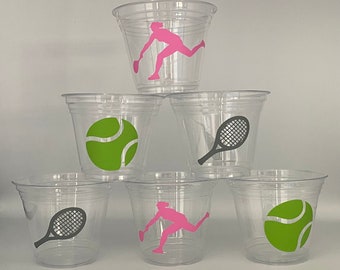 Tennis Party Cups, Tennis Birthday Party Cups, Tennis Baby Shower, Tennis Team Party, Girls Tennis Team Favors, Tennis Favors, Tennis team