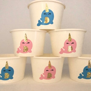 Tasses à collation de fête narval, fête d'anniversaire narval, tasses fête baleine, cotillons narval, licorne de mer, baby shower de narval