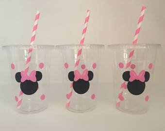 Minnie Mouse Party Cups, Minnie Mouse Birthday Cups, Minnie Mouse Baby Shower, Disposable Cups,Minnie Mouse Party Favors,Minnie Party Supply