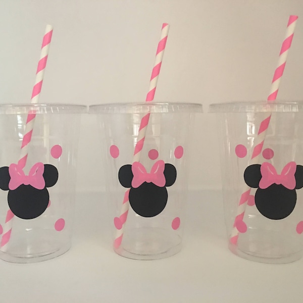 Minnie Mouse Party Cups, Minnie Mouse Birthday Cups, Minnie Mouse Baby Shower, Disposable Cups,Minnie Mouse Party Favors,Minnie Party Supply