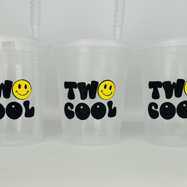 Two Cool Party Cups, Two Cool Birthday Party, 2nd, Second Birthday, Smiley Face Party, Smile party, Disposable, Party Favors, Reusable