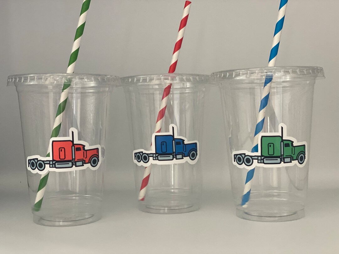 Semi Truck Party Cups, Big Rig Party Cups, 1st Birthday, Work Party, Tractor Trailer, Semi Truck