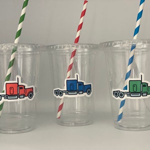 Semi Truck Party Cups, Big Rig Party Cups, 1st Birthday, Work Party, Tractor Trailer, Semi Truck Party Supplies, Semi Truck Favors, Truck