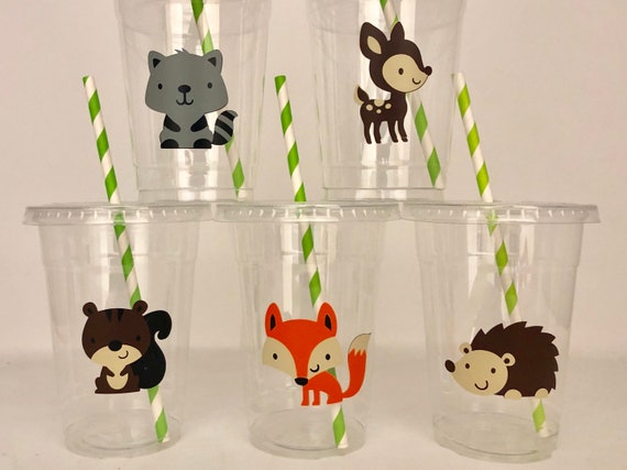 Woodland Party Bear Cups With Straws - Party Supplies - 8 Pieces