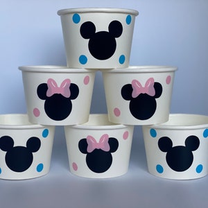 Minnie Mouse Party Snack Cups, Mickey Birthday Party, Gender Reveal, Minnie Baby Shower, Mickey Baby Shower, Blue Mickey, LIght pink