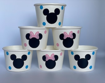 Minnie Mouse Party Snack Cups, Mickey Birthday Party, Gender Reveal, Minnie Baby Shower, Mickey Baby Shower, Blue Mickey, LIght pink