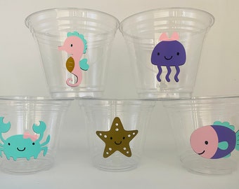 Under the Sea party Cups, Ocean Party Cups,  Beach Party Cups, Ocean Baby shower, Beach Baby shower cups, Fish party Cups, Crab Party cups
