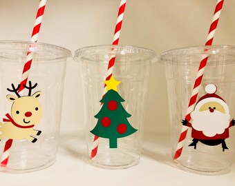 Christmas party cups, Santa Party Cups, Christmas Birthday Party Cups, Reindeer Party Cups, Christmas Eve Dinner, Breakfast with Santa