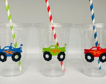 Monster truck party cups, Monster Truck Birthday Party Cups, Monster truck baby shower, Party Favors, Truck Party, baby shower, Disposable
