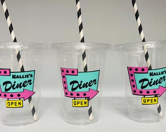 Diner Party Cups, 50's Party Cups, Retro Soda Shoppe Party, Sock hop Party cups, Retro party cups, Sock Hop Party Supplies, Disposable cups
