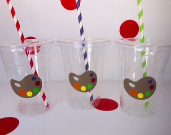 Painting party cups, Artist Party Cups, Rainbow Party Cups, Art Party Cups, Paint Party Cups, Paint Party Favors, Paint Supplies, Disposable