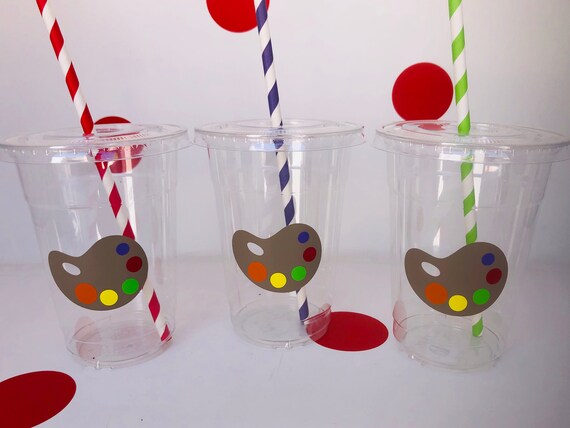 Painting party cups, Artist Party Cups, Rainbow Party Cups, Art Party Cups, Paint Party Cups, Paint Party Favors, Paint Supplies, Disposable