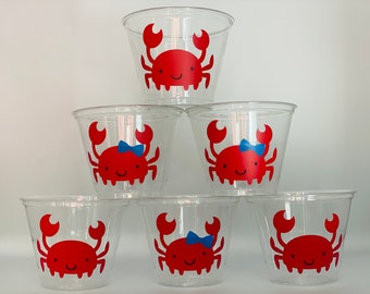 Crab party cups, crab birthday party cups, crab party supplies, ocean party cups, beach party cups