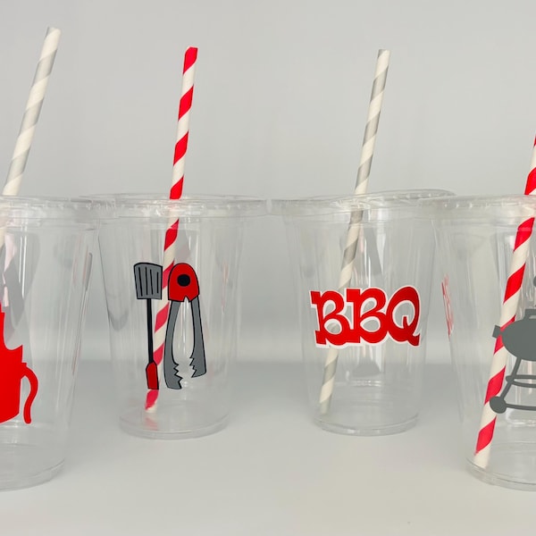 Vasos para fiestas de barbacoa, vasos para fiestas Baby Q, fiestas de barbacoa, baby shower Q, fiestas de cumpleaños de barbacoa, fiestas de barrio, vasos para fiestas de picnic, recuerdos de barbacoa