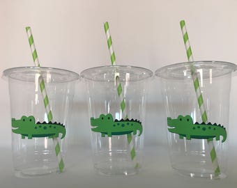 Alligator Party Cups, Alligator Birthday Party Cups, Alligator Baby Shower Cup, Safari Party, Alligator Party Favors, Gator Party,Disposable