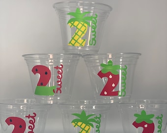 Twotti Fruity Party Cups, Two sweet party, Fruit Party Snack Cups, Strawberry Party Cups, Tutti Frutti Party Cups,  Fruit Party favors