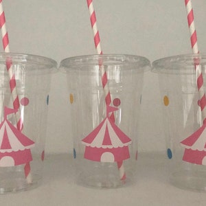 Girl Circus Party Cups,Pink Carnival Party Cups, Pink Circus Birthday Party Cups,Girl Carnival Birthday party Cups, girls carnival party image 1