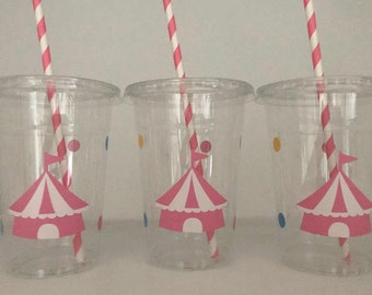 Girl Circus Party Cups,Pink Carnival Party Cups, Pink Circus Birthday Party Cups,Girl Carnival Birthday party Cups, girls carnival party