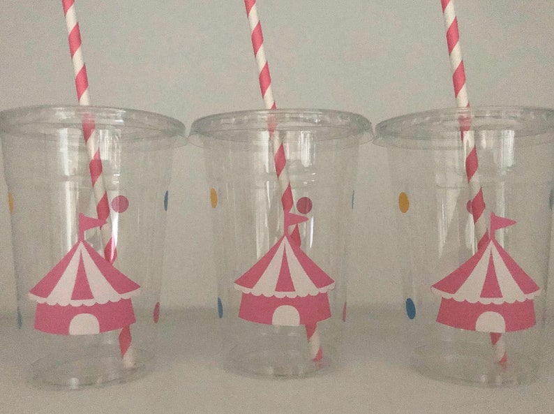 Girl Circus Party Cups,Pink Carnival Party Cups, Pink Circus Birthday Party Cups,Girl Carnival Birthday party Cups, girls carnival party image 1