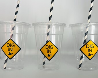 Construction party cups, Construction birthday party, Tool Party, Construction Party Favors, Construction Baby Shower, Things that Go Party
