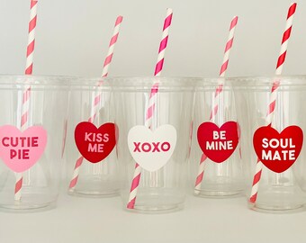 Valentines Cups, Valentines Cups With Lid & Straw, Kids Valentines