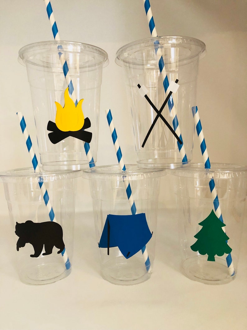 Camping Party Cups Camping Birthday Party Cups Camping Baby Etsy