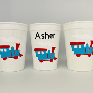 Train Party Cups, Train Birthday party, Train baby shower cups, Train Party Favors, Vintage Train Party, Choo choo Party, Reusable