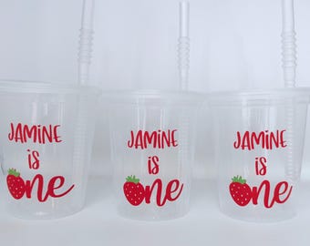Dulce primer cumpleaños, Vasos de fresa para cumpleaños, Primer cumpleaños, Dulce cumpleaños, Artículos para fiestas de fresa, Primer cumpleaños, Cumpliendo un año, Recuerdo