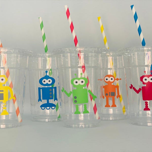 Robot party cups, Robot Birthday Party Cups, Robot Baby shower Cups, Robot Party Favors, Robot Party Supplies, party Favor, Disposable